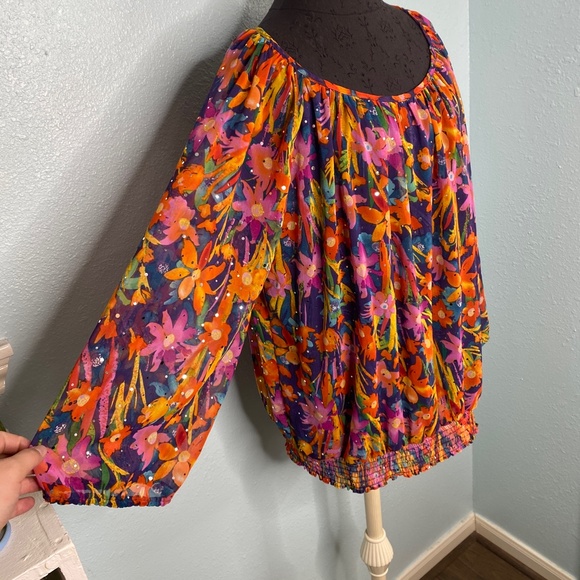 C.D. Daniels Rainbow Floral Plus Size Blouse - Picture 6 of 12